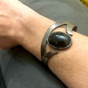 Mexican Silver 335 Bangle with Black Onyx Stone